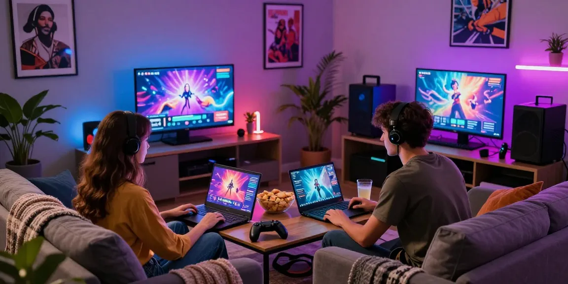 Engaged gamers enjoying real porn games in a stylish gaming room.