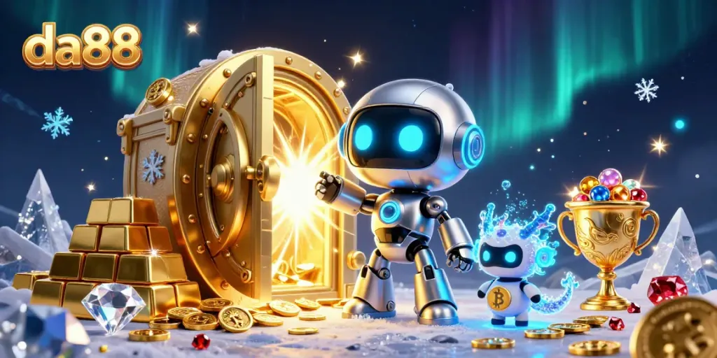 Experience thrilling wins with da88 in this vibrant 3D casino scene featuring dynamic gameplay elements.