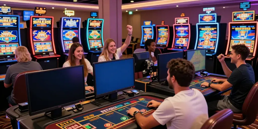 Engaged players enjoying tx88 online gaming at modern digital casino.