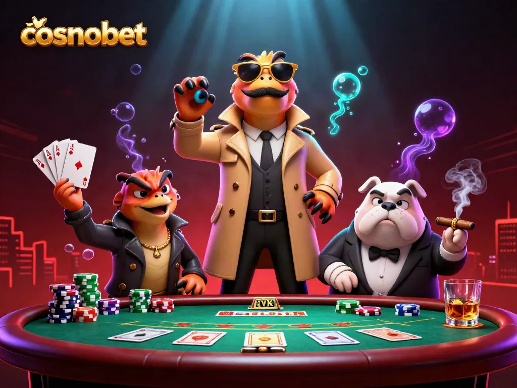 Experience the thrill of Cosmobet as three raptors in disguise approach the casino's VIP lounge.